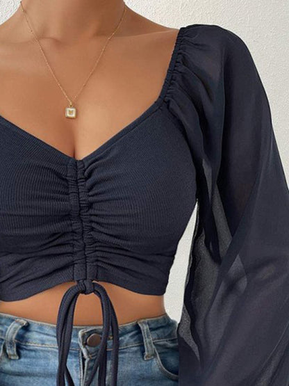 Drawstring Sweetheart Neck Cropped Top Fitggins