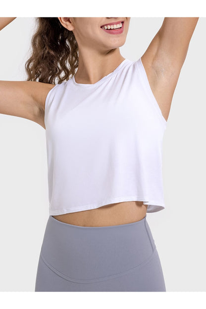 Millennia Drawstring Cutout Round Neck Active Tank - Crop Tops & Tank Tops - FITGGINS