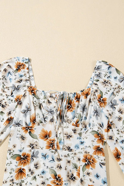 Floral Print Flounce Sleeve Midi Dress Fitggins