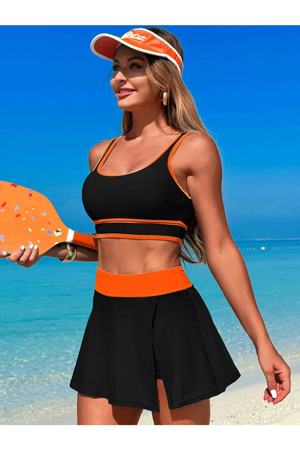 Playful Scoop Neck Top & Skort Swim Set Fitggins