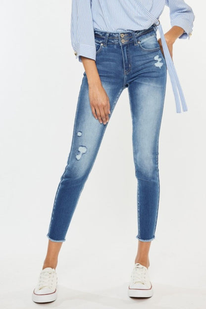 Kancan Distressed Raw Hem High Waist Jeans - Jeans - FITGGINS