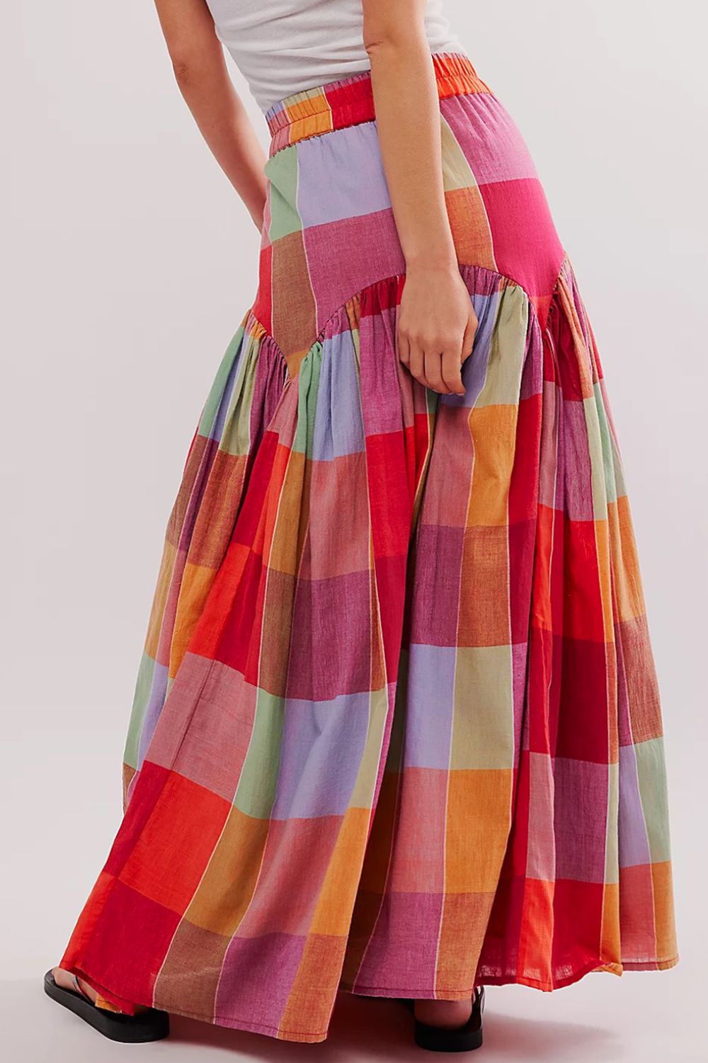 Color Block Elastic Waist Maxi Skirt - Shirts - FITGGINS