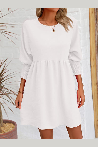 Round Neck Lantern Sleeve Mini Dress - Casual & Maxi Dresses - FITGGINS