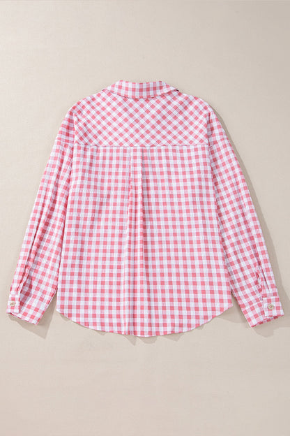 Plaid Collared Neck Long Sleeve Shirt - Shirts - FITGGINS