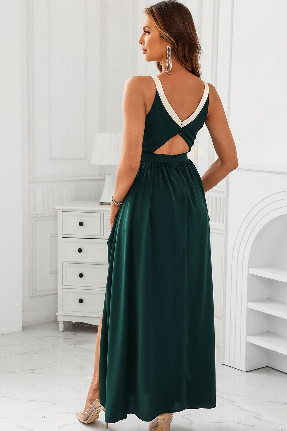 Cutout Ruched Slit Sleeveless Dress - Cocktail Dresses - FITGGINS