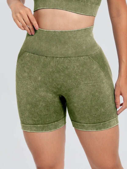 Washed High Waist Active Shorts Fitggins