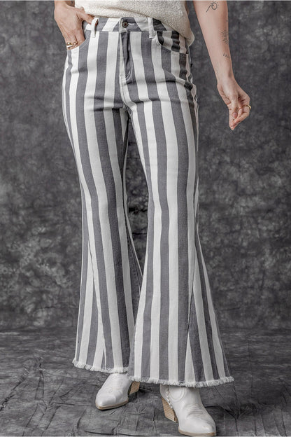 Raw Hem Star Applique Striped Jeans - Jeans - FITGGINS