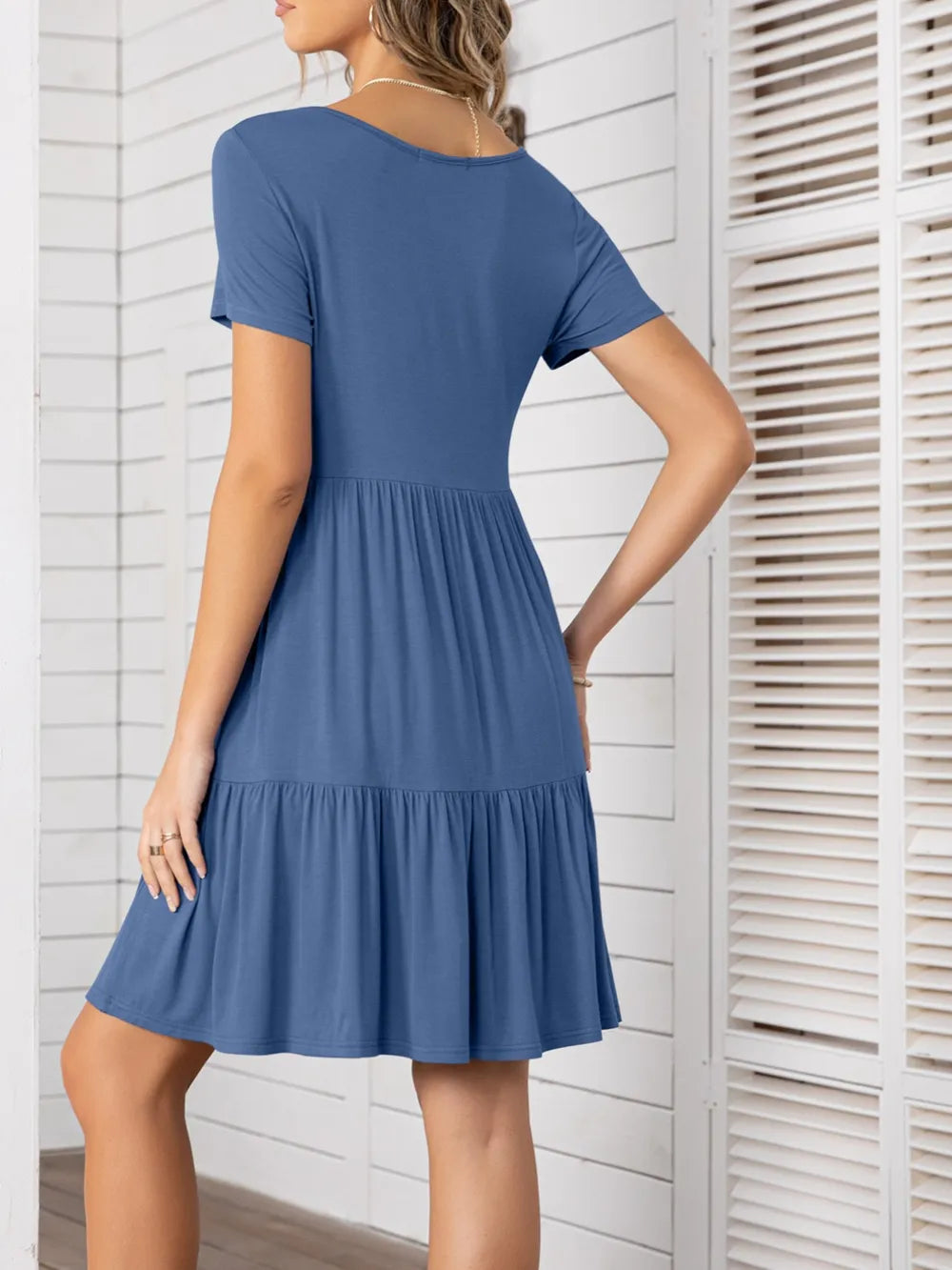 Round Neck Short Sleeve Mini Tee Dress Fitggins