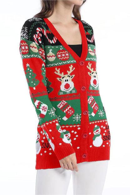 Reindeer Button Up Long Sleeve Cardigan - Cardigans - FITGGINS