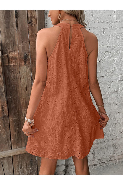 Eyelet Grecian Neck Mini Dress - Casual & Maxi Dresses - FITGGINS