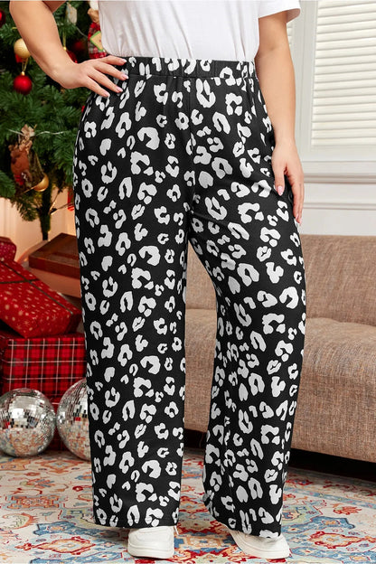 Plus Size Leopard Elastic Waist Pants - Pants - FITGGINS