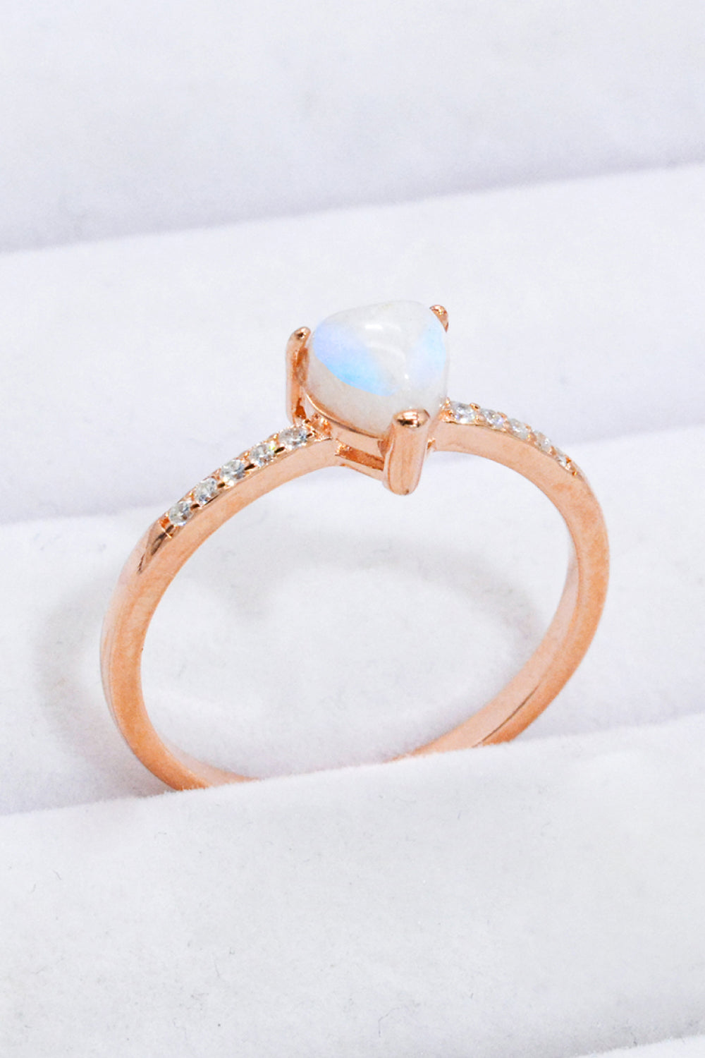 Natural Moonstone Heart 18K Rose Gold-Plated Ring - Rings - FITGGINS