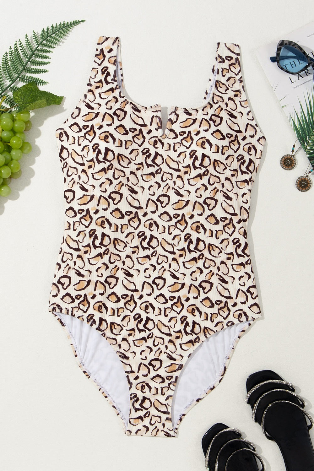 Full Size Leopard Wide Strap One-Piece Swimwear - Swimwear One-Pieces - FITGGINS