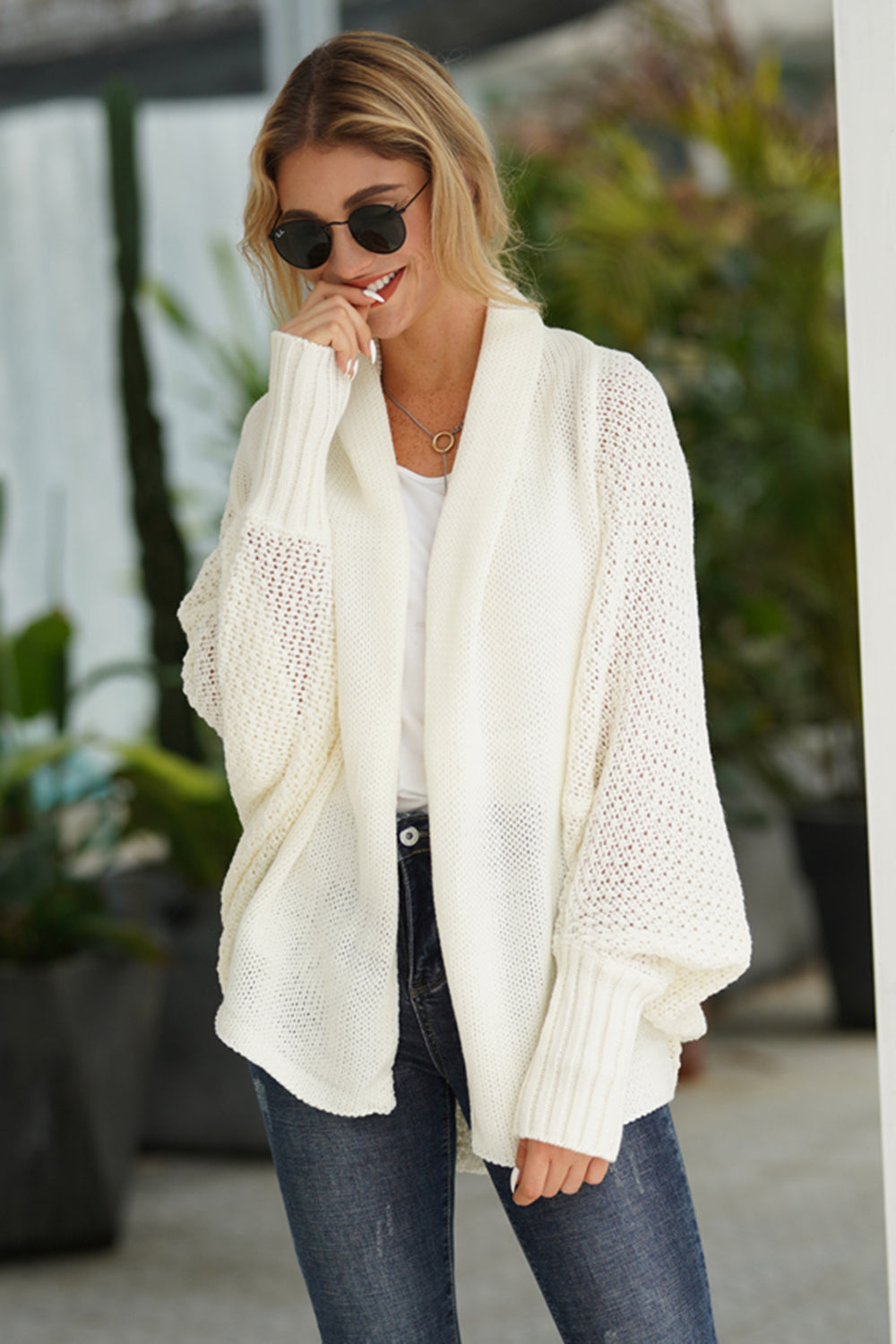 Open Front Batwing Sleeve Cardigan - Cardigans - FITGGINS