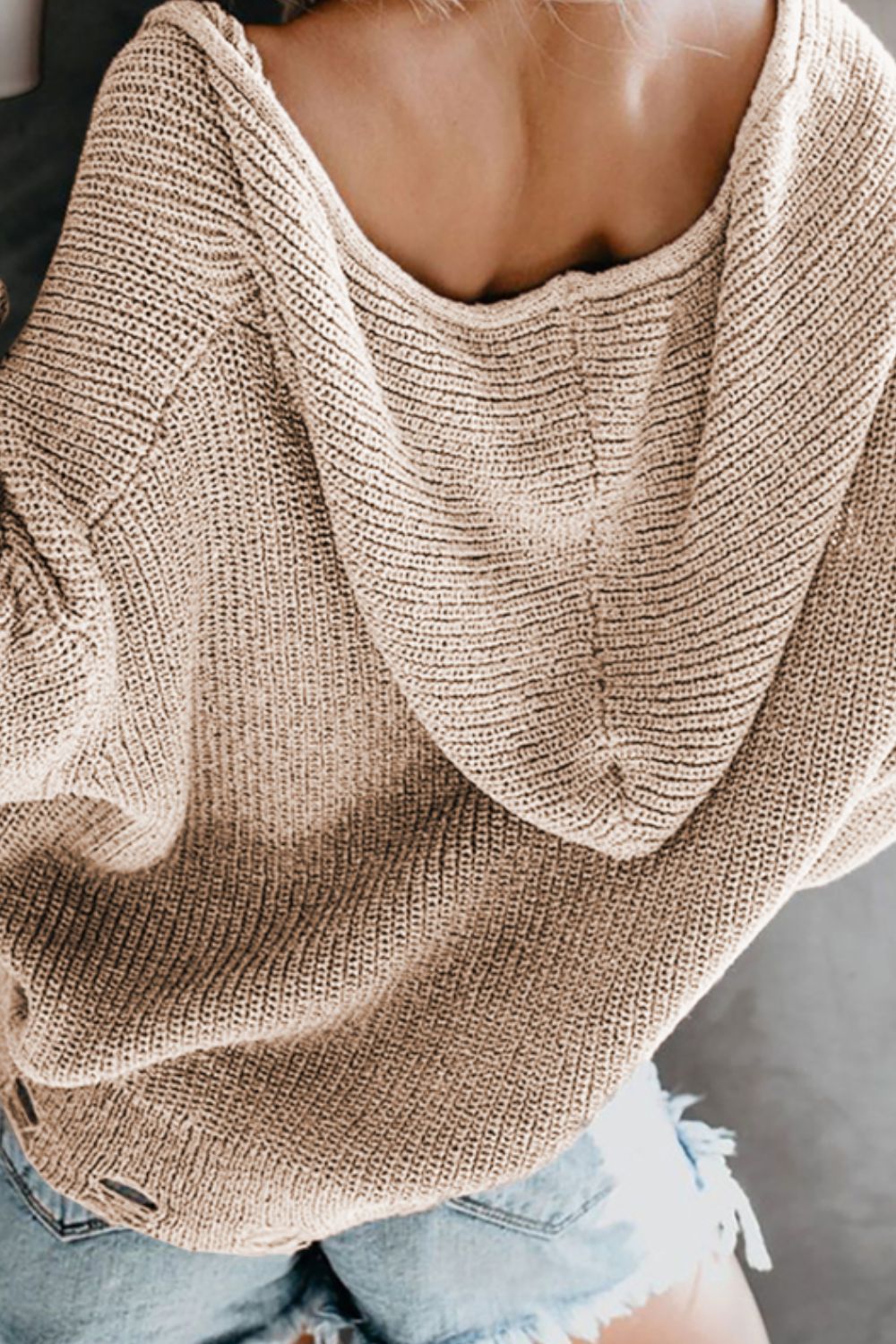 Distressed Zip Up Drawstring Hooded Cardigan Fitggins