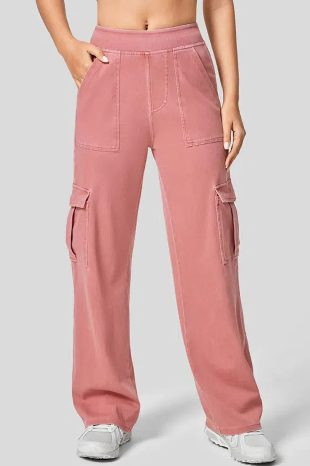High Waist Straight Leg Cargo Jeans Burnt Coral Fitggins