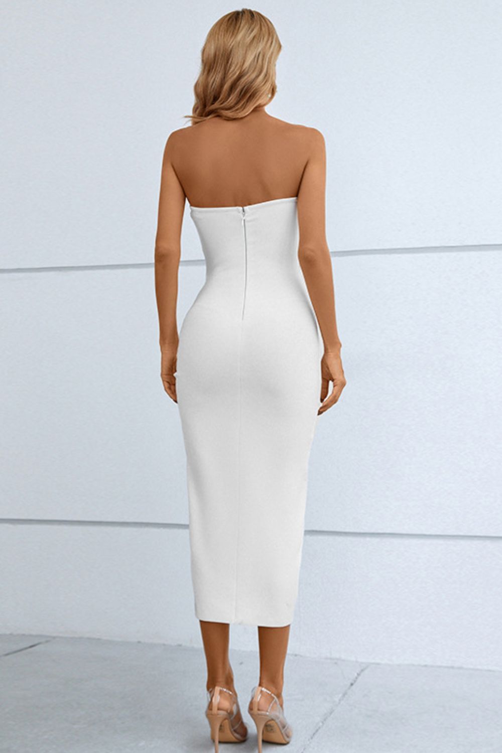 Cutout Strapless Drawstring Detail Split Bandage Dress - Cocktail Dresses - FITGGINS