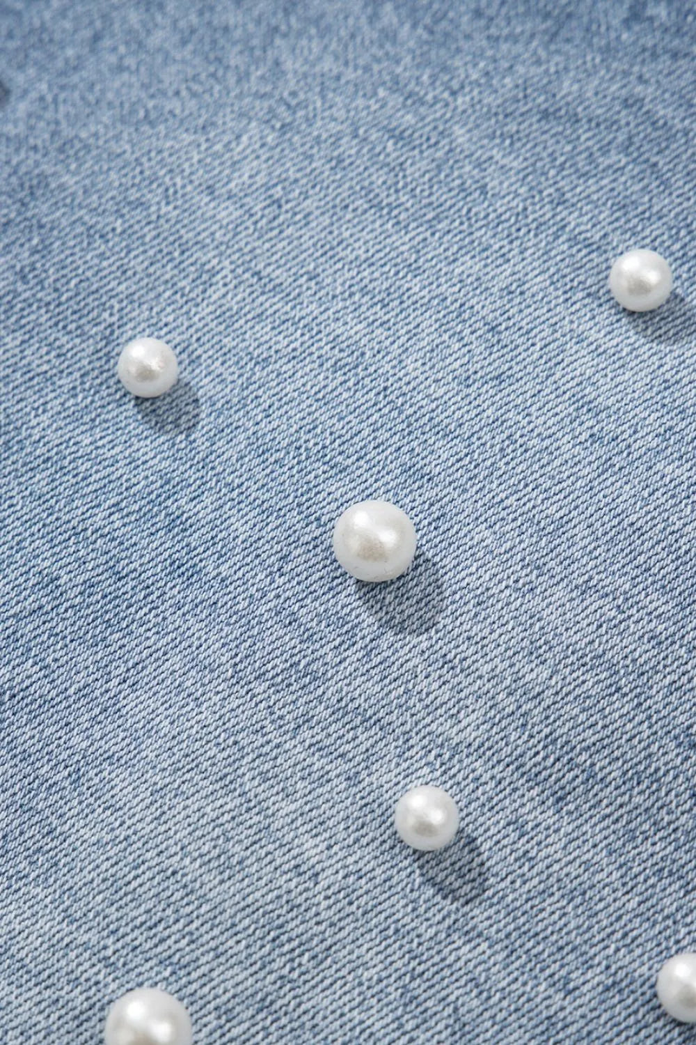 Pearl Beaded Raw Hem Wash Denim Shorts Fitggins