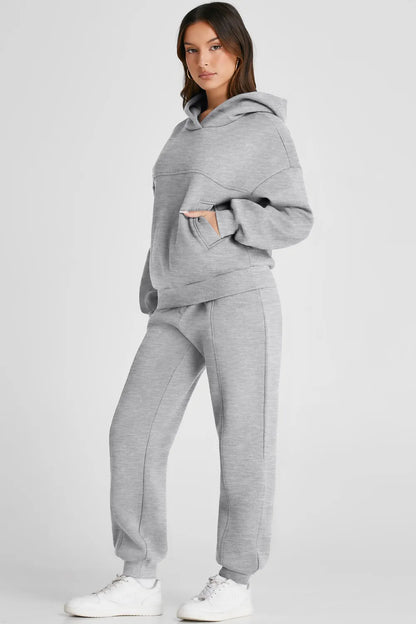 Dropped Shoulder Long Sleeve Hoodie and Pants Active Set Fitggins