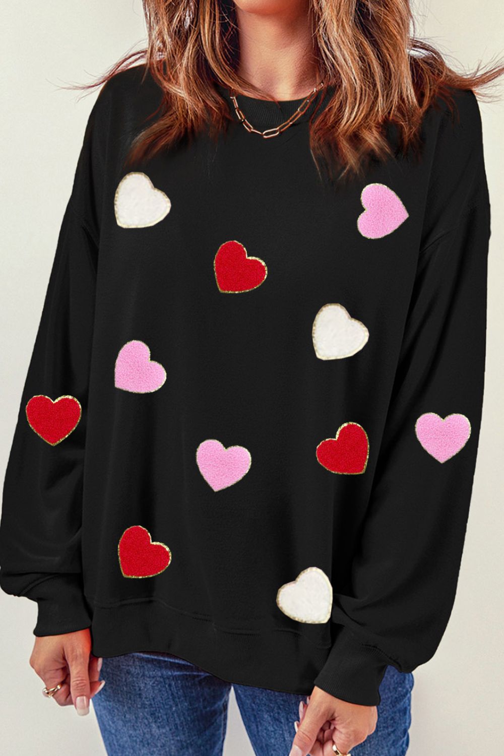 Valentine's Day Contrast Heart Long Sleeve Sweatshirt - Sweatshirts & Hoodies - FITGGINS