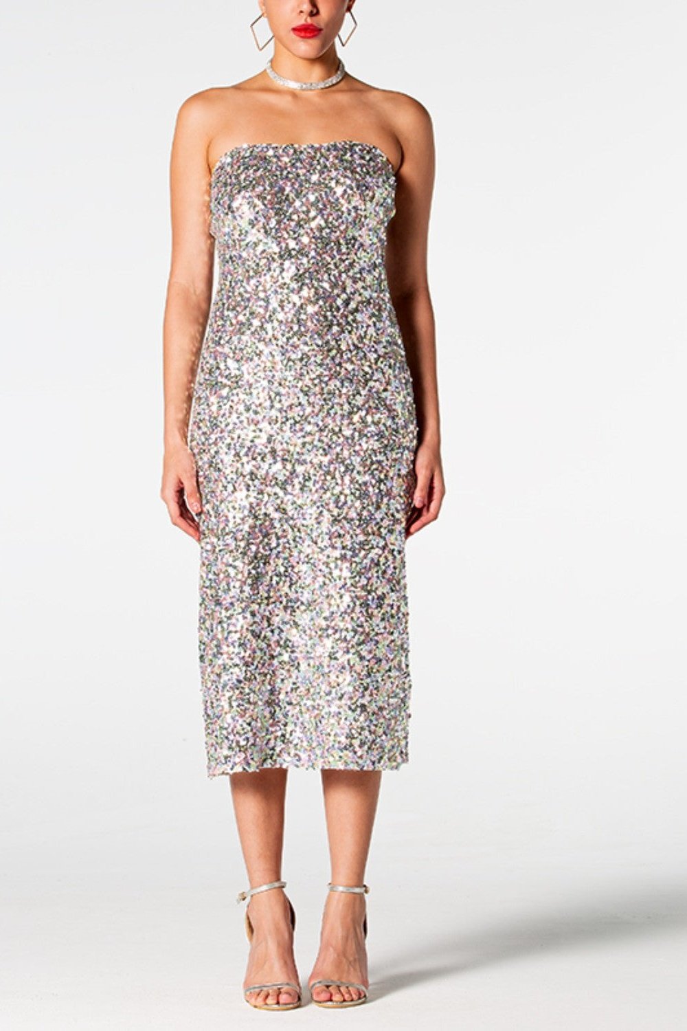 Sequin Straight Neck Midi Wrap Dress - Cocktail Dresses - FITGGINS