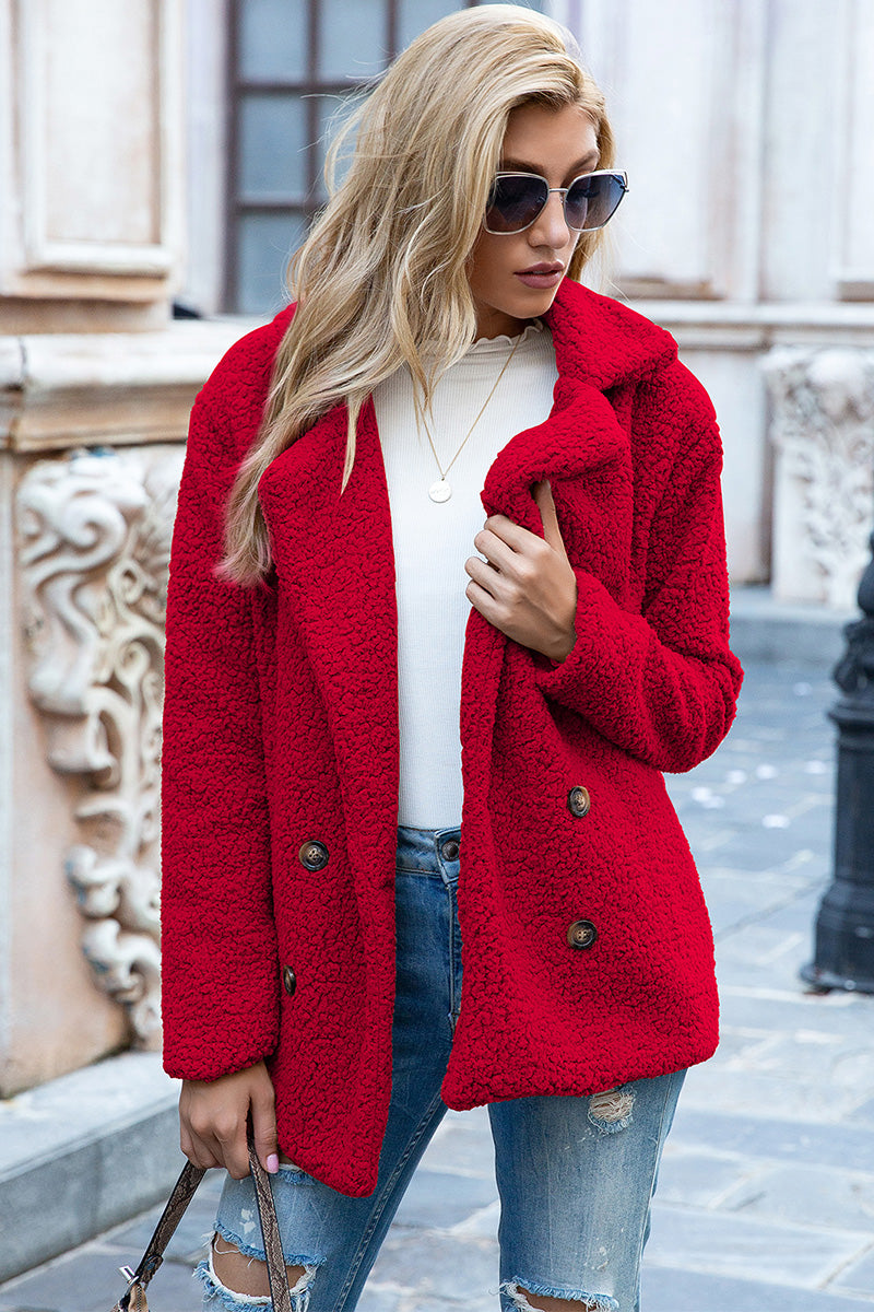 Ivy Lane Full Size Lapel Collar Sherpa Coat Deep Red Fitggins