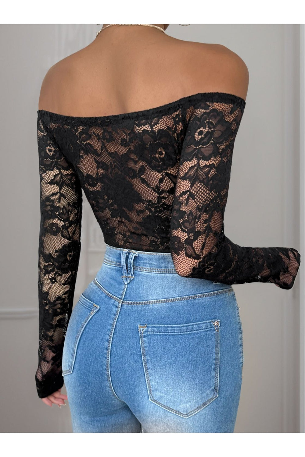 Perfee Lace Off-Shoulder Long Sleeve Bodysuit - Bodysuit - FITGGINS