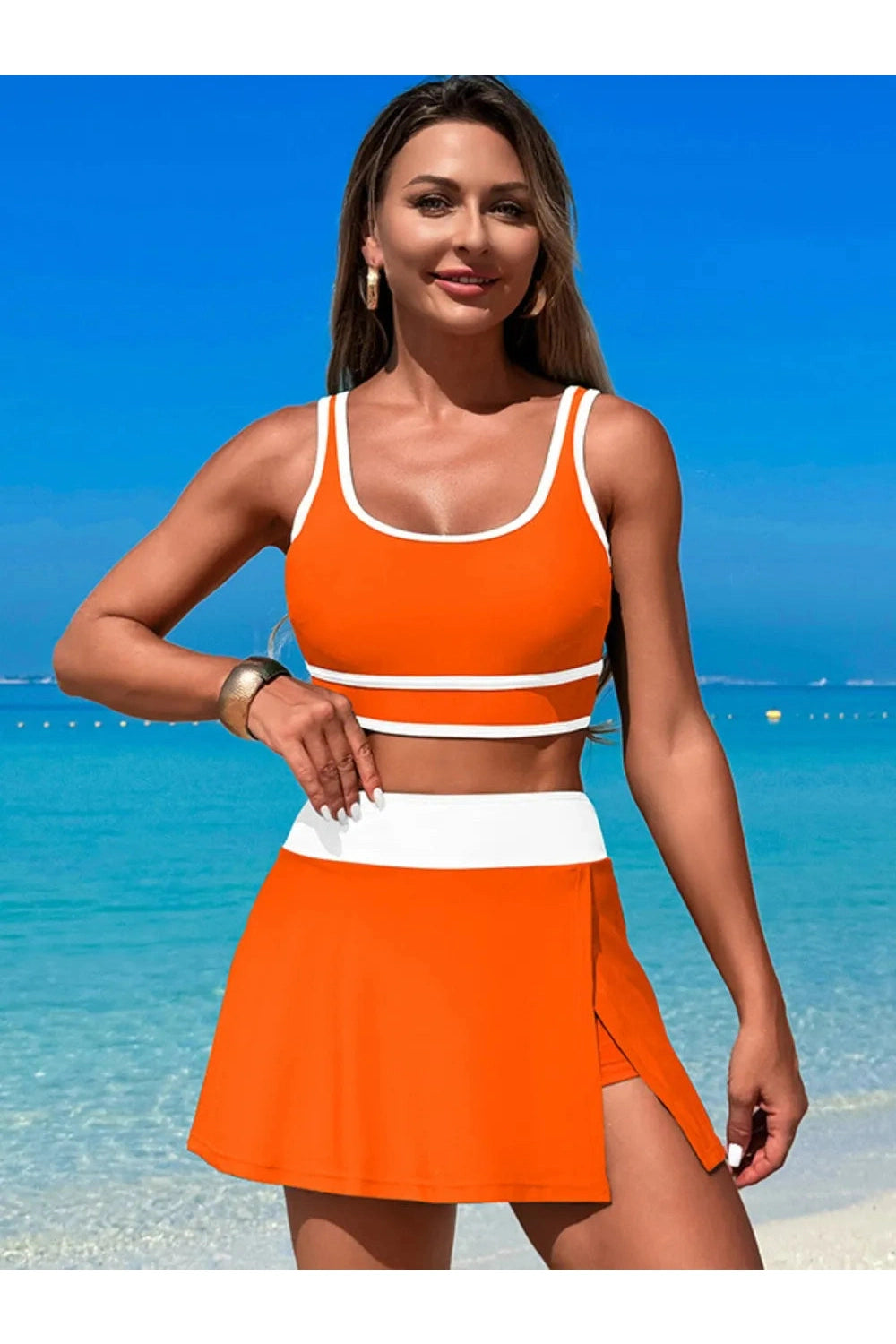 Playful Scoop Neck Top & Skort Swim Set Fitggins