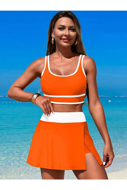 Playful Scoop Neck Top & Skort Swim Set Fitggins