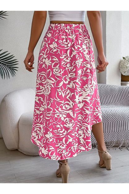 High-Low Printed High Waist Skirt - Shirts - FITGGINS