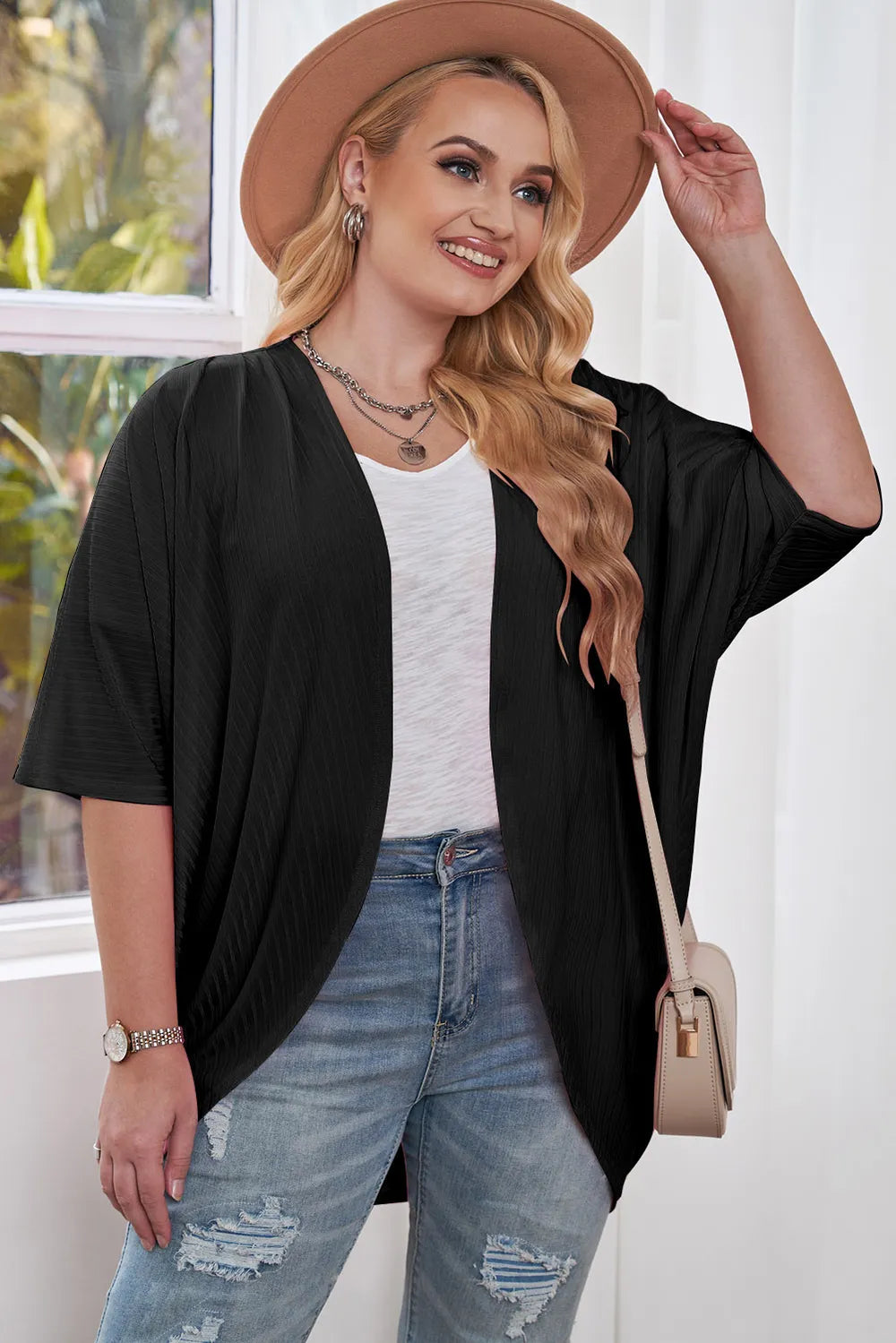 Plus Size Ribbed Cocoon Cover Up Fitggins