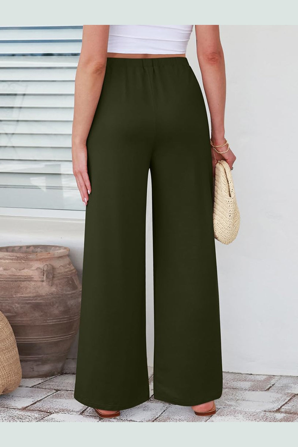 Elastic Waist Wide Leg Pants - Pants - FITGGINS