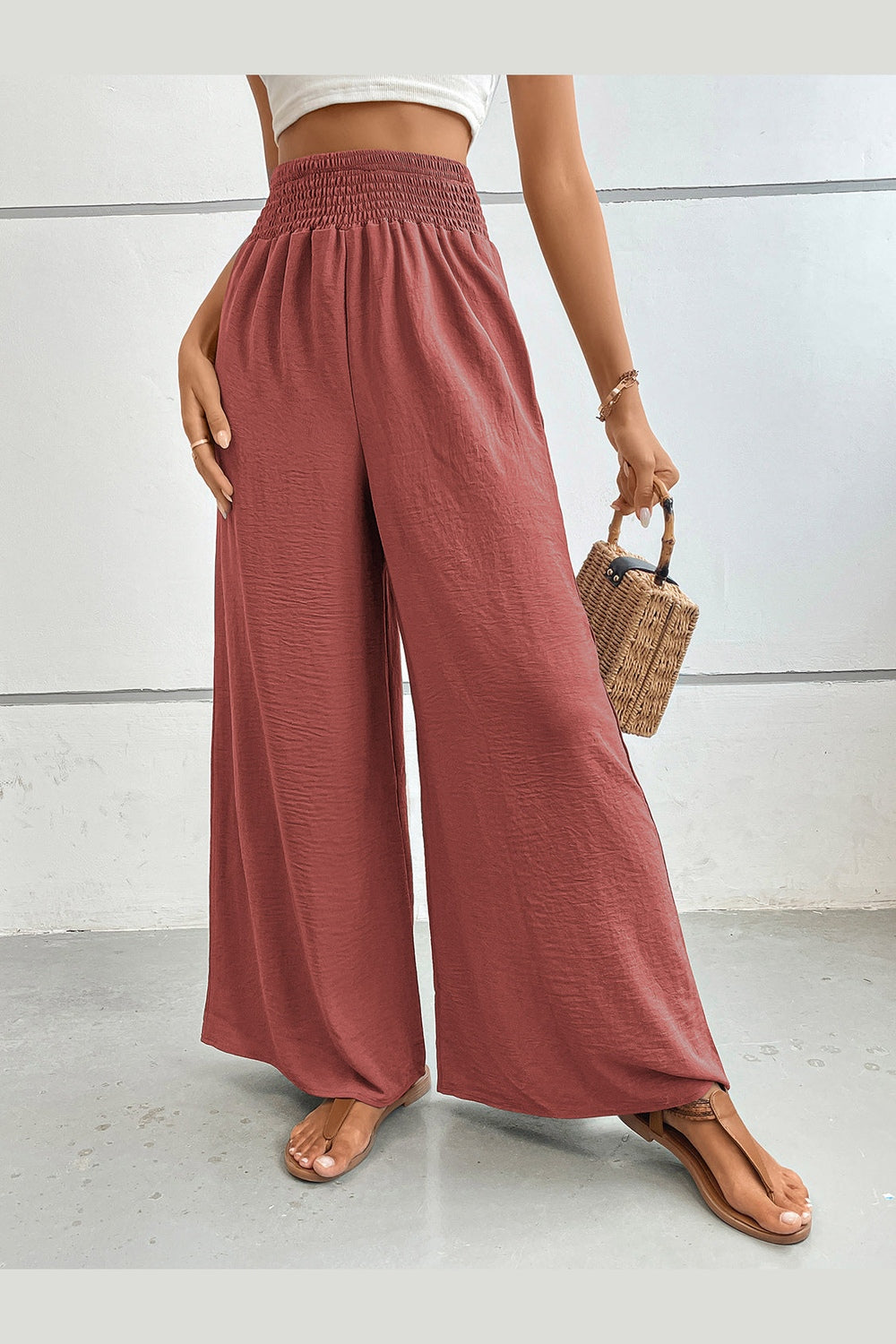 Perfee Wide Leg Pants with Pockets - Pants - FITGGINS