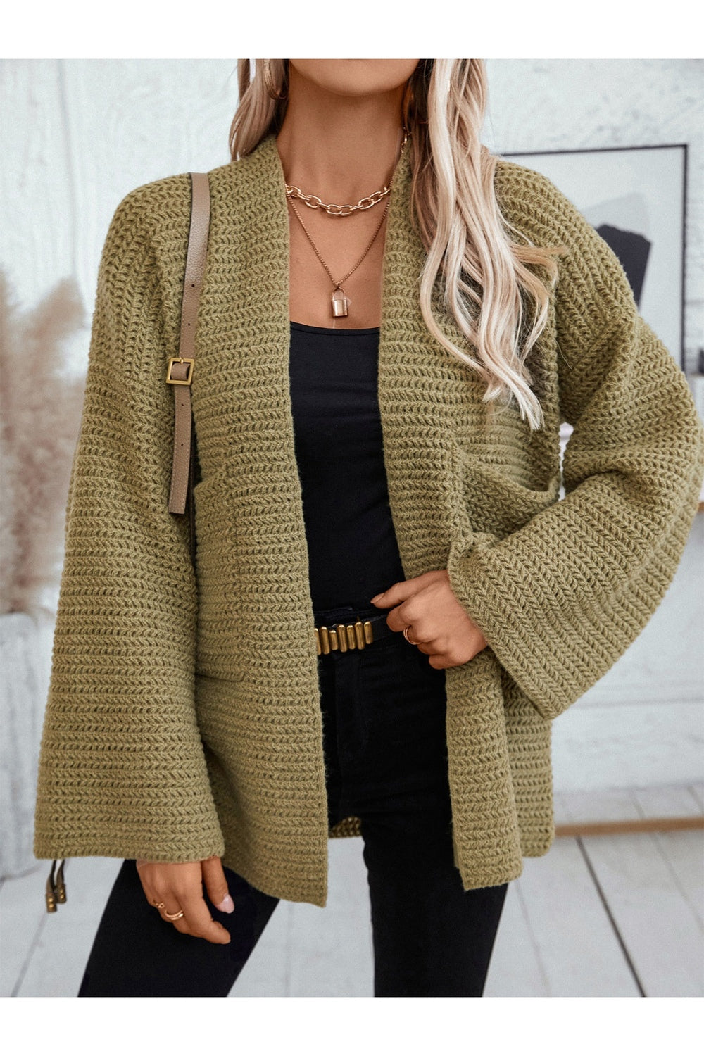 Open Front Long Sleeve Cardigan - Cardigans - FITGGINS