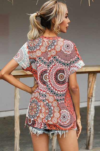 Shiny Printed Round Neck Short Sleeve Tee Fitggins