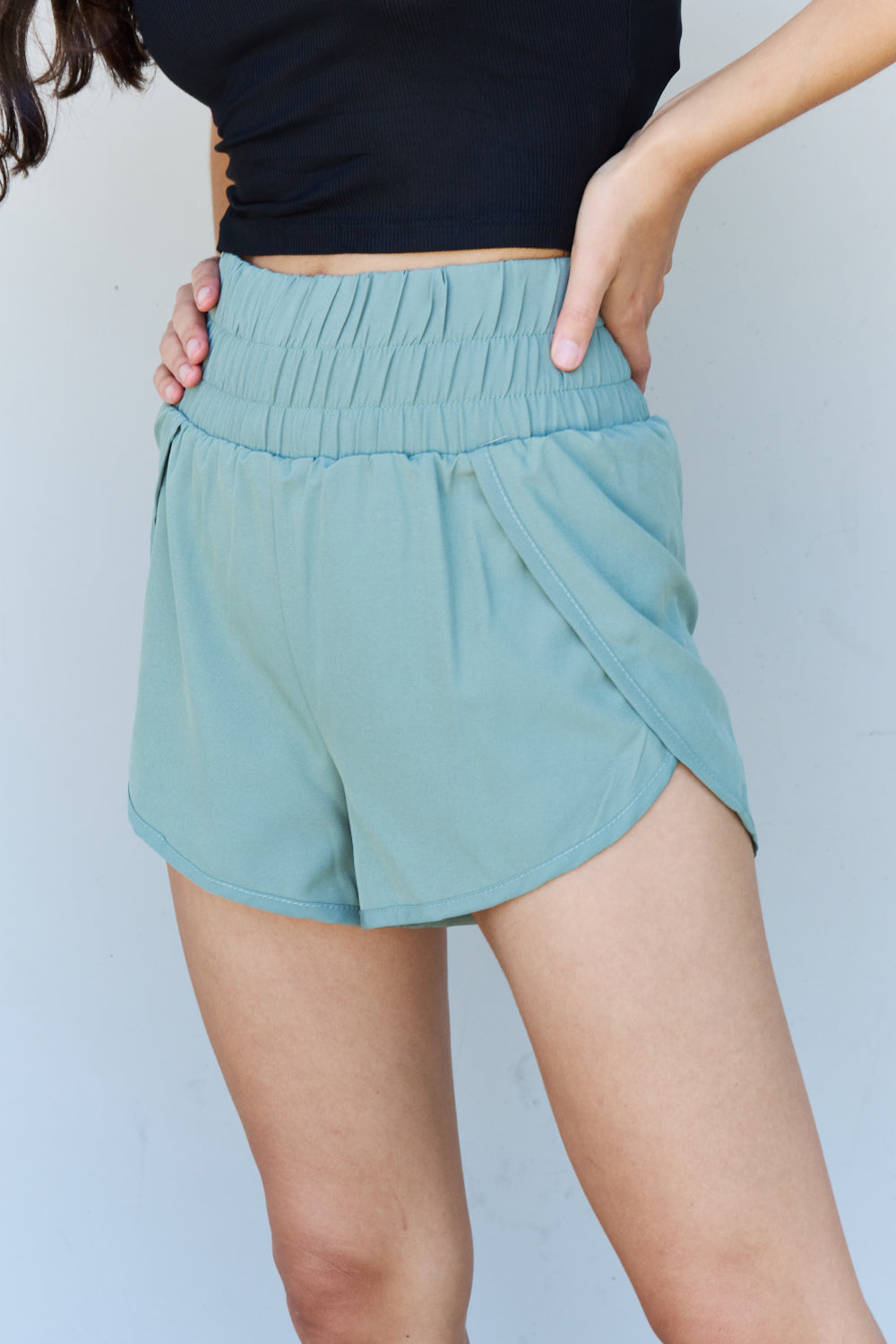 Ninexis Stay Active High Waistband Active Shorts in Pastel Blue - Short Leggings - FITGGINS