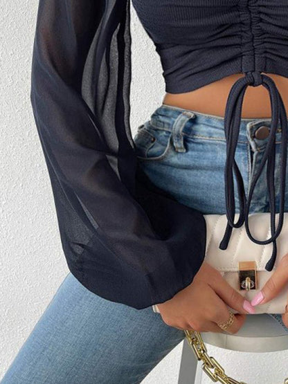 Drawstring Sweetheart Neck Cropped Top Fitggins