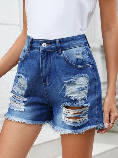Distressed Raw Hem Denim Shorts Medium Fitggins