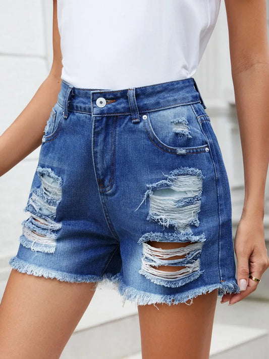 Distressed Raw Hem Denim Shorts Medium Fitggins