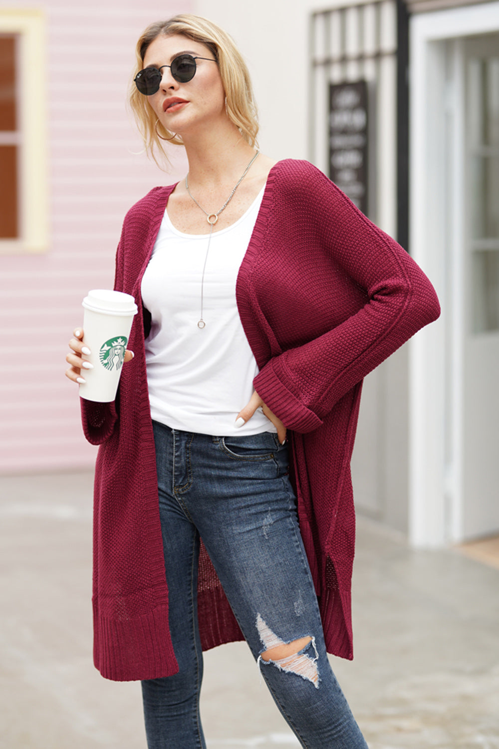 Open Front Long Sleeve Cardigan - Cardigans - FITGGINS