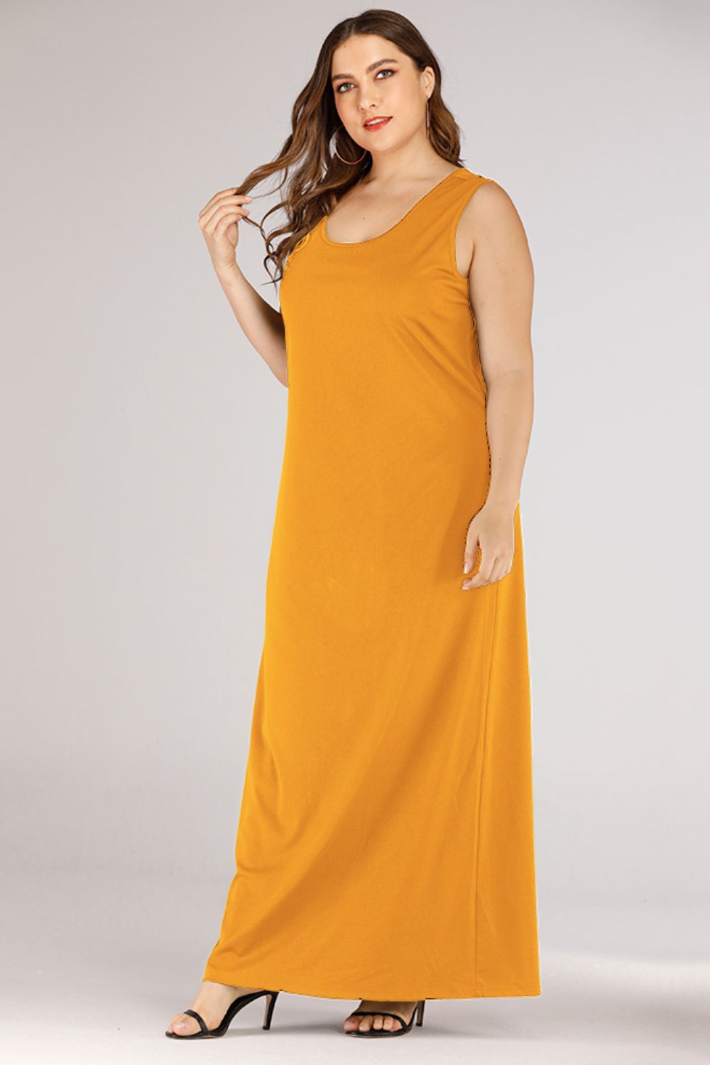 Plus Size Scoop Neck Maxi Tank Dress Fitggins
