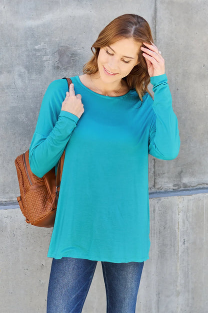 Basic Bae Full Size Round Neck Dropped Shoulder T-Shirt Sky Blue Fitggins
