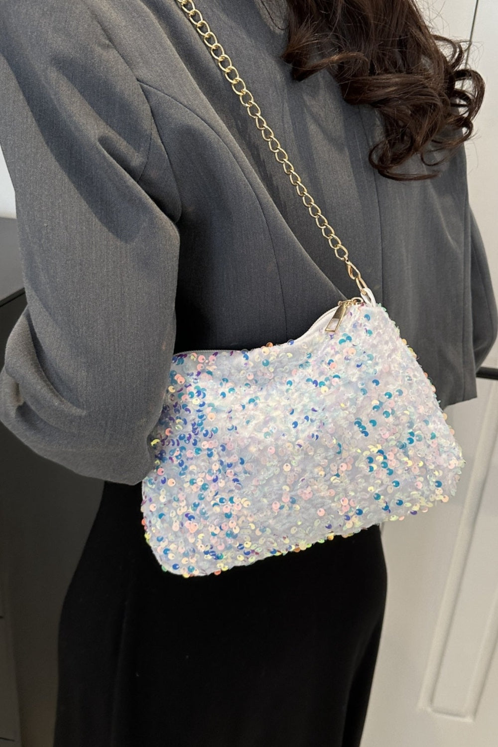 Sequin Removable Strap Shoulder Bag - Handbag - FITGGINS