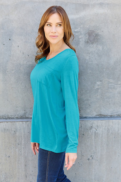 Basic Bae Full Size V-Neck Long Sleeve Top - T-Shirts - FITGGINS