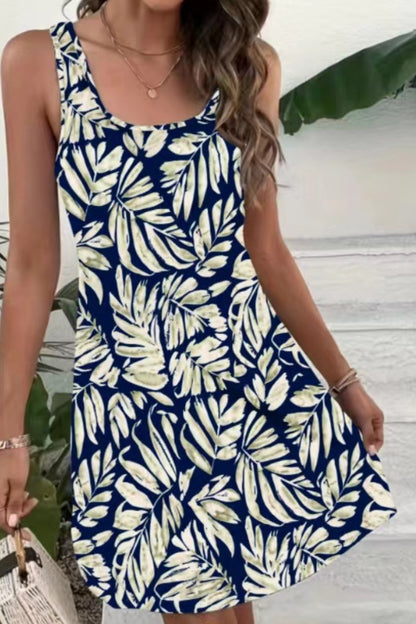 Printed Scoop Neck Wide Strap Mini Dress - Casual & Maxi Dresses - FITGGINS