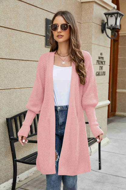 Open Front Lantern Sleeve Cardigan Dusty Pink Fitggins
