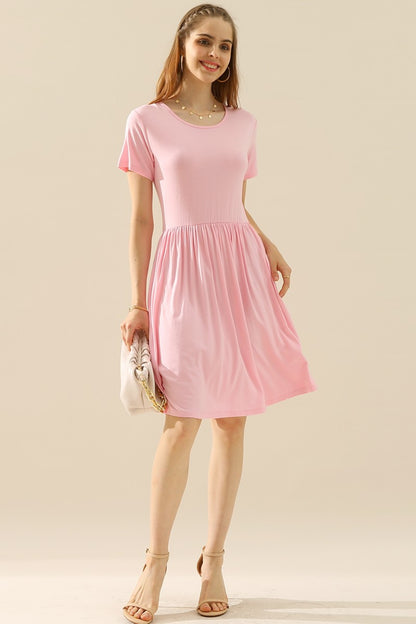 Ninexis Full Size Round Neck Ruched Dress with Pockets - Cocktail Dresses - FITGGINS