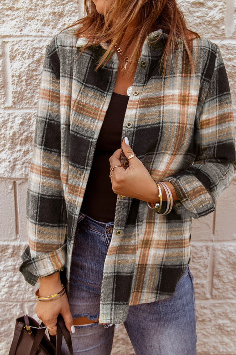 Plaid Collared Neck Button Up Long Sleeve Shirt - Shirts - FITGGINS