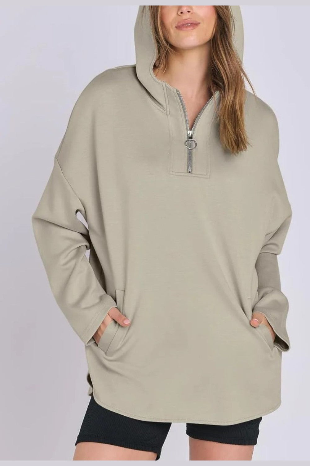 Quarter Zip Long Sleeve Hoodie - Sweatshirts & Hoodies - FITGGINS