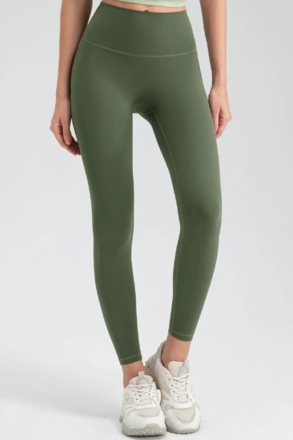 Wide Waistband High-Rise Sports Leggings Green Fitggins